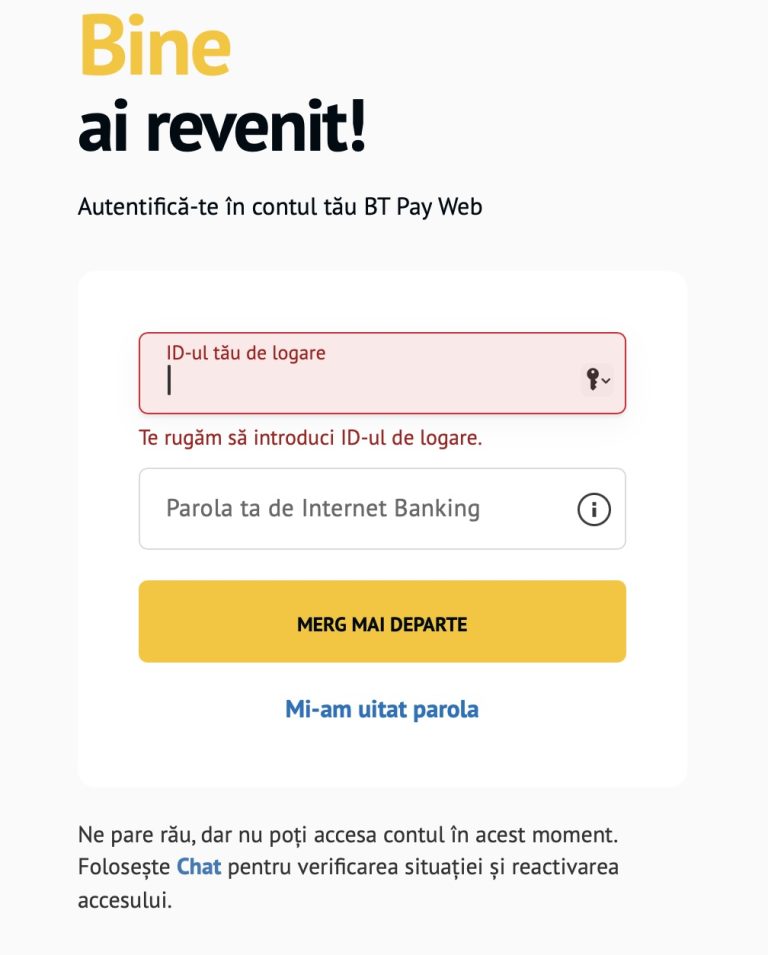 De ce nu mă pot loga în BT Pay Web?