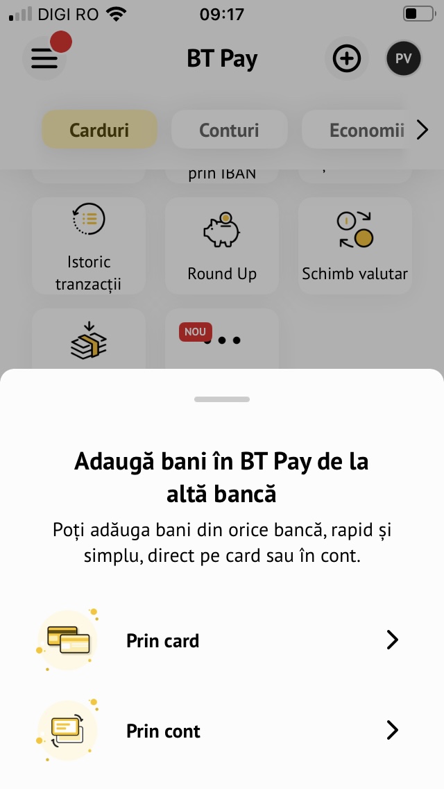 Cum pot să-mi adaug bani în BT Pay de la altă bancă?