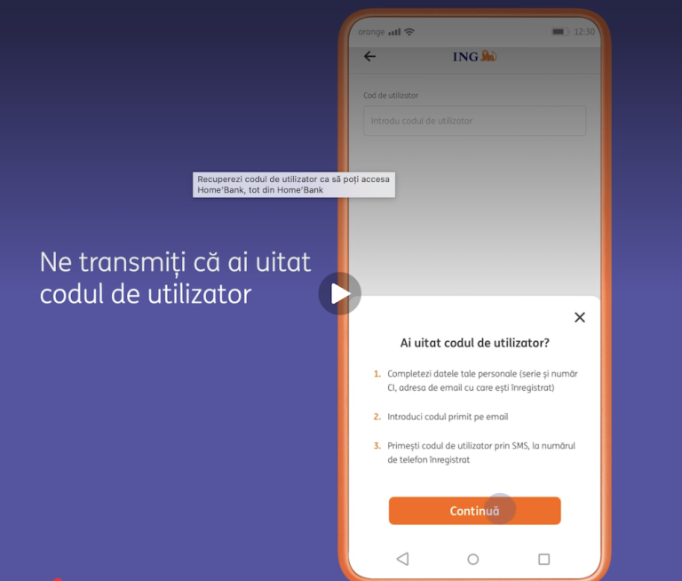 Cum pot afla codul de utilizator de la aplicația ING, Home Bank?