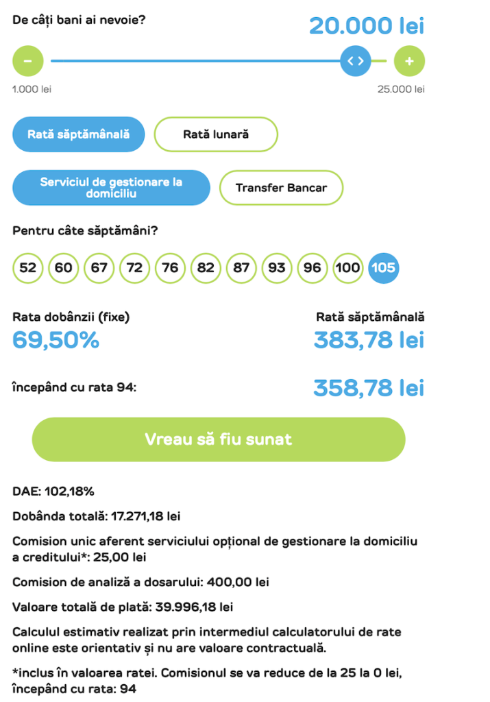 rata saptamanala imprumut provident