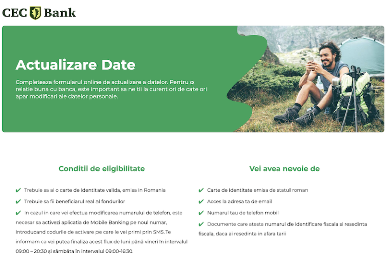 Pot să-mi actualizez online datele personale la CEC Bank?