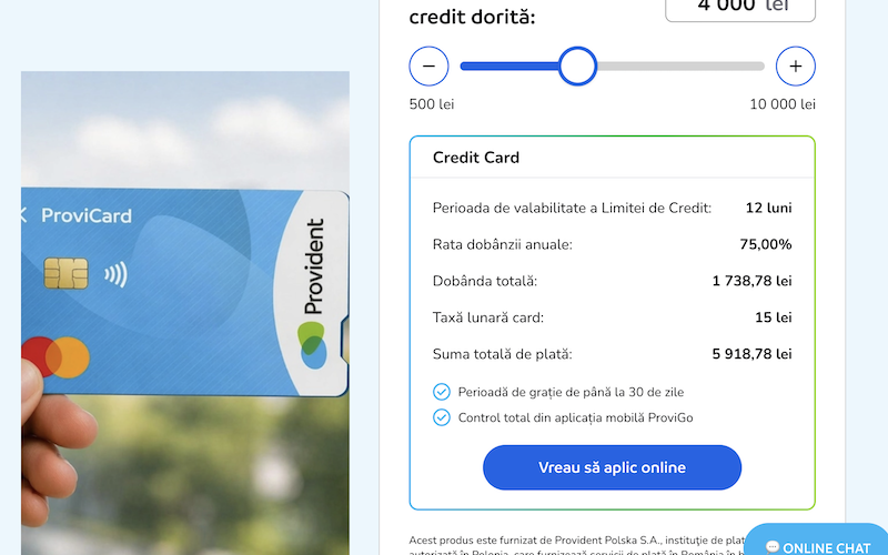 card credit provident aplicare online